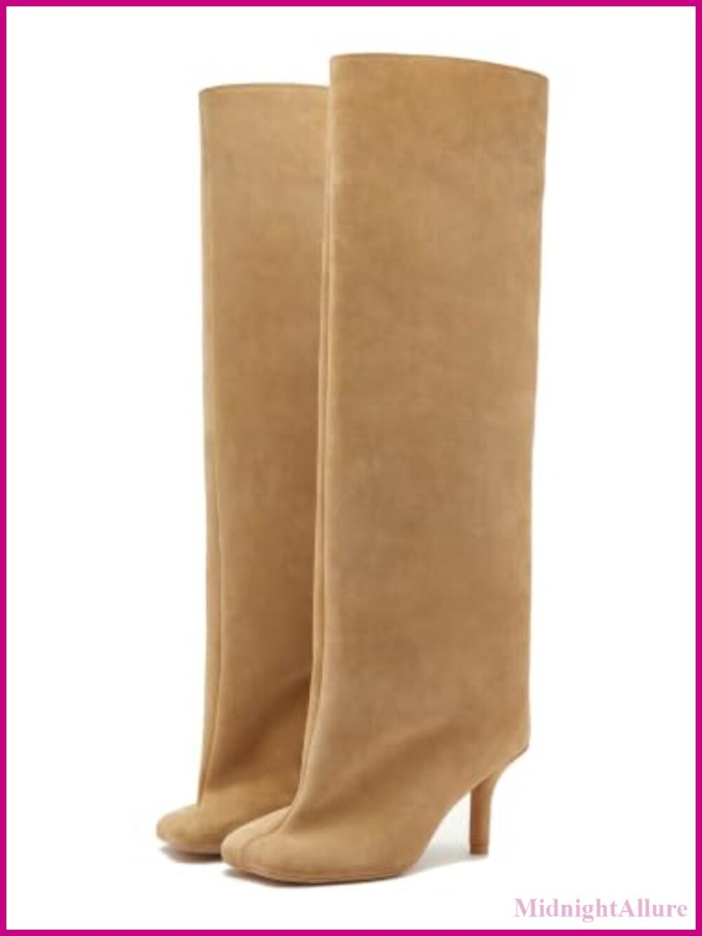 Faux Suede Knee High Boots Womens Wide Calf Square Toe Kitten Heel Pull On Tall